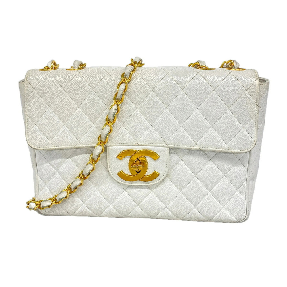 Chanel Shoulder Bag, Large Matelassé, Double Chain, Caviar Leather, White, Wo...